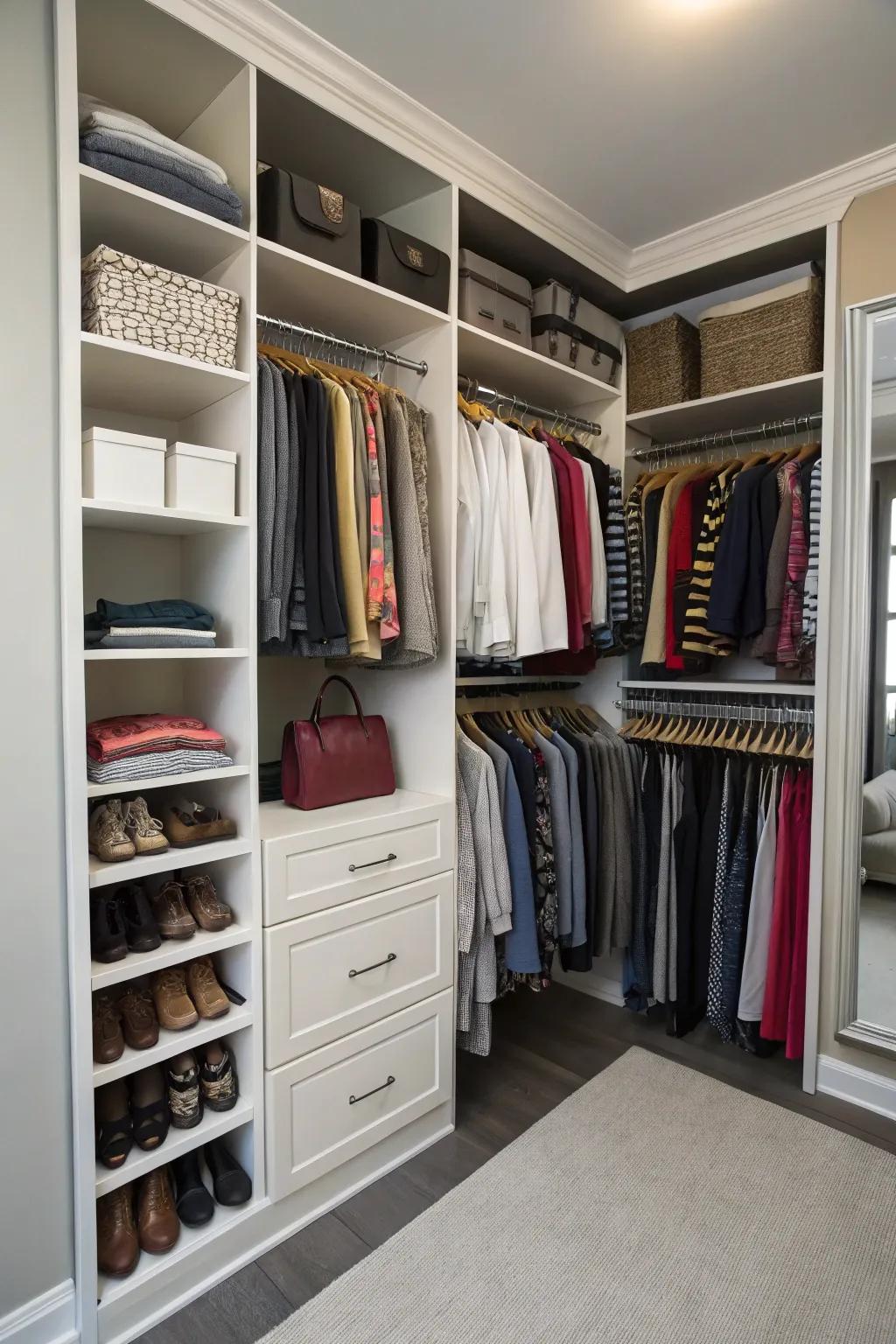 Vertical storage solutions make the most of your closet's height.