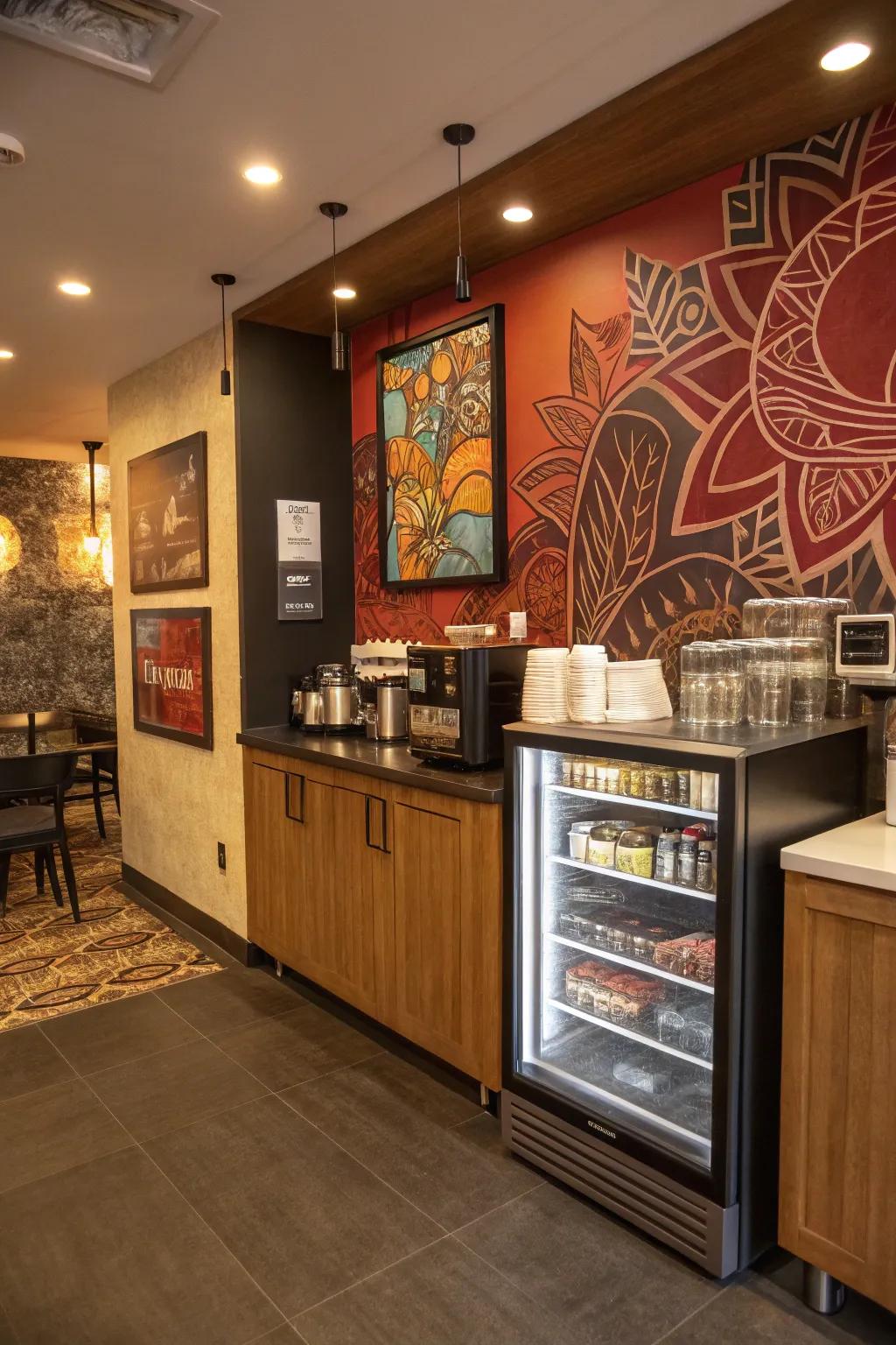 Artistic flair highlights this eye-catching coffee bar.