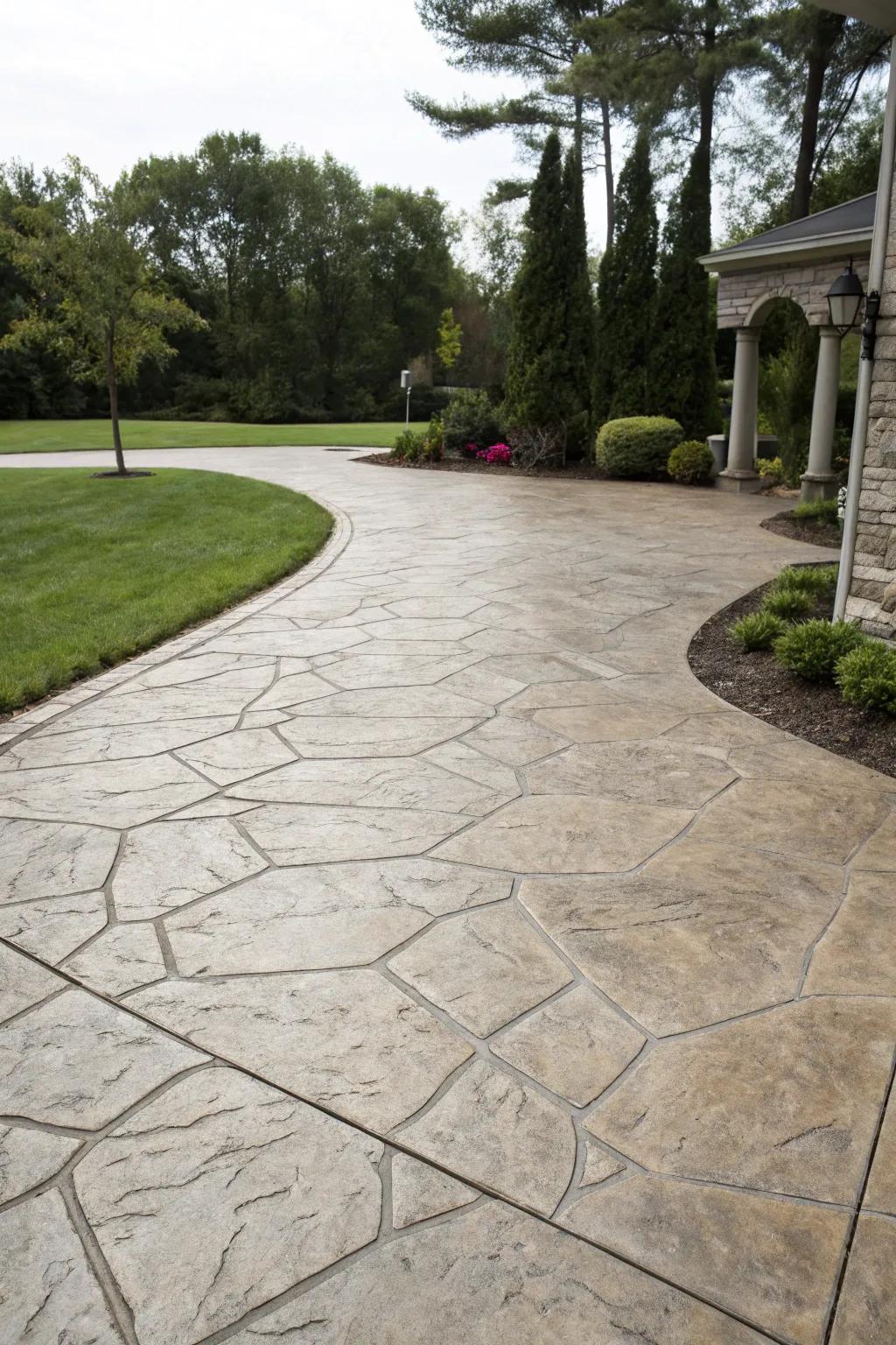 A driveway that captures the essence of natural stone through concrete.