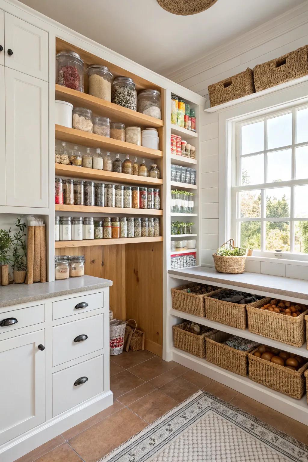 A floor-to-ceiling pantry optimizes vertical storage in your kitchen.