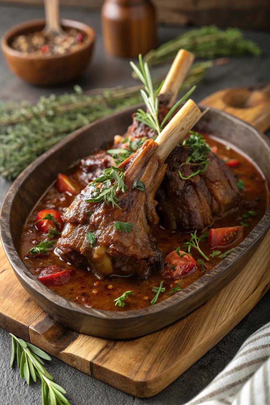 Slow-cooked lamb shanks, a tender and flavorful December dinner.