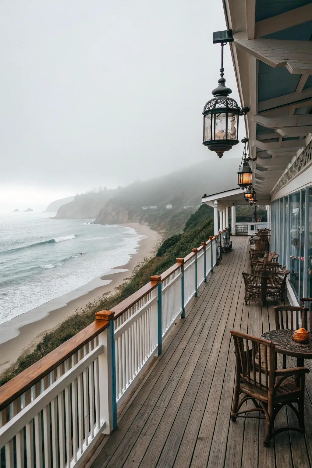 Coastal mist decks evoke a serene, seaside charm.