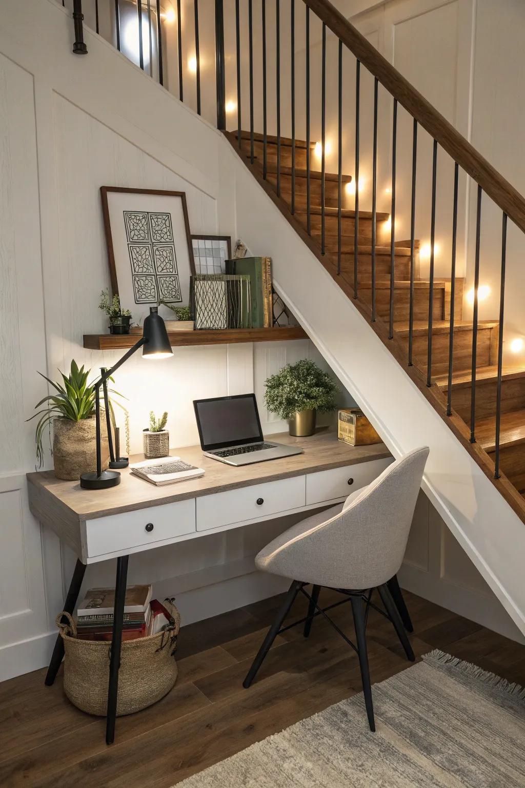 A niche workspace can be created in tight spaces.