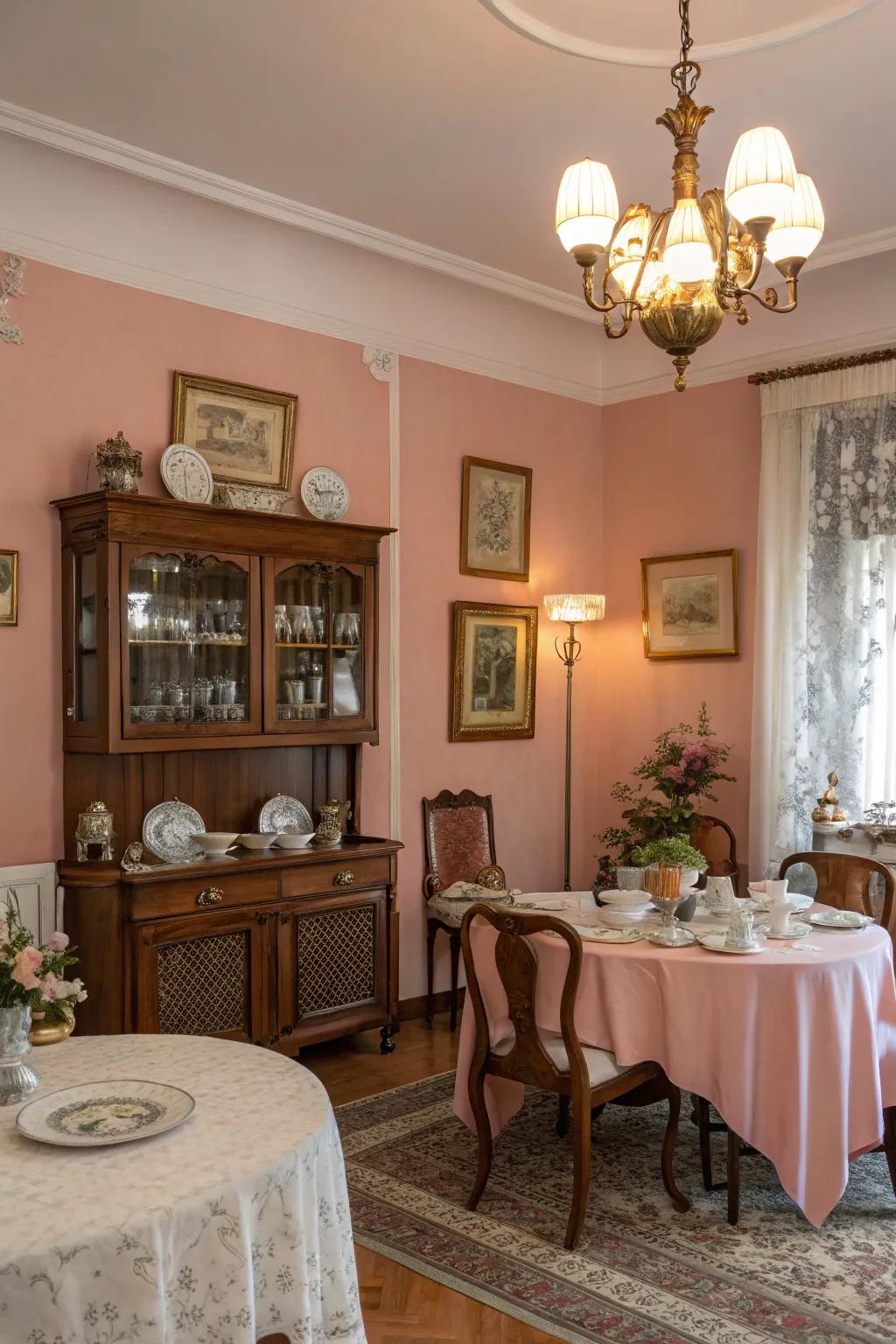 A romantic dining room with the gentle hue of blush pink.