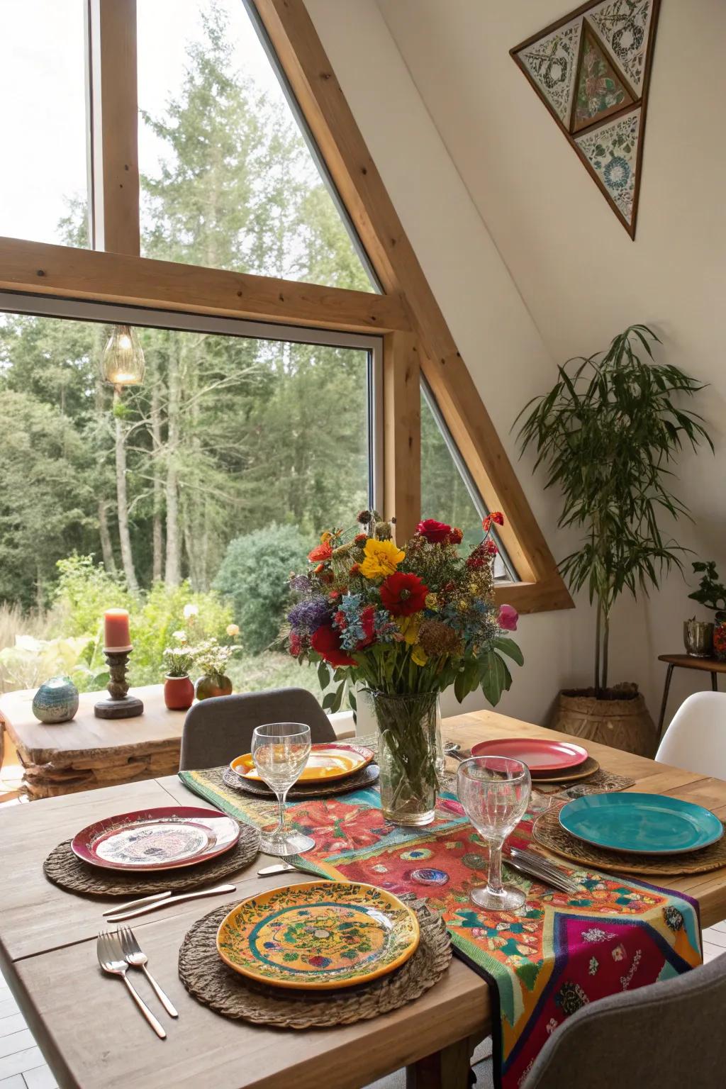 Unexpected window shapes add a creative twist to your dining space.