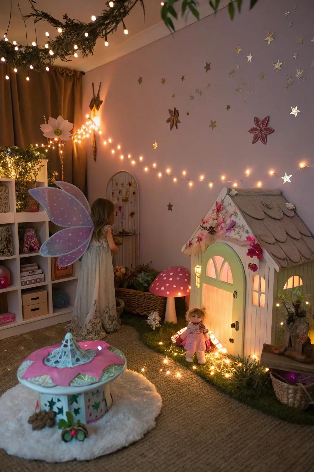 Let your imagination soar with whimsical fantasy elements in your dollhouse.