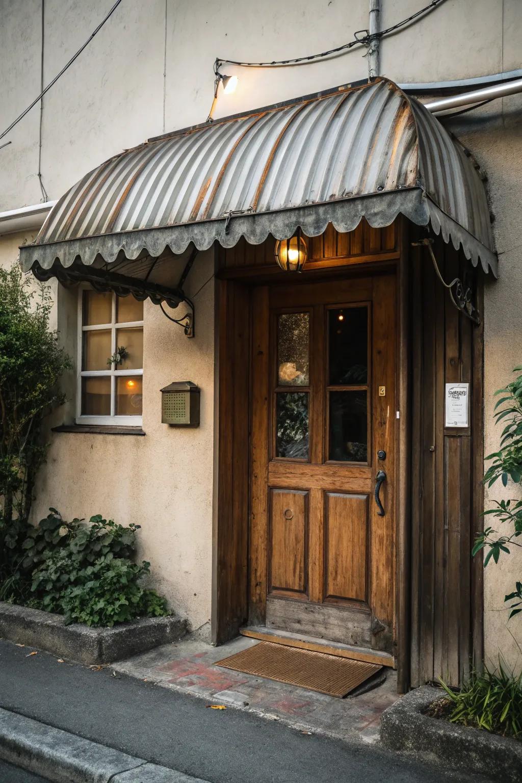 A corrugated metal awning adding texture and character.