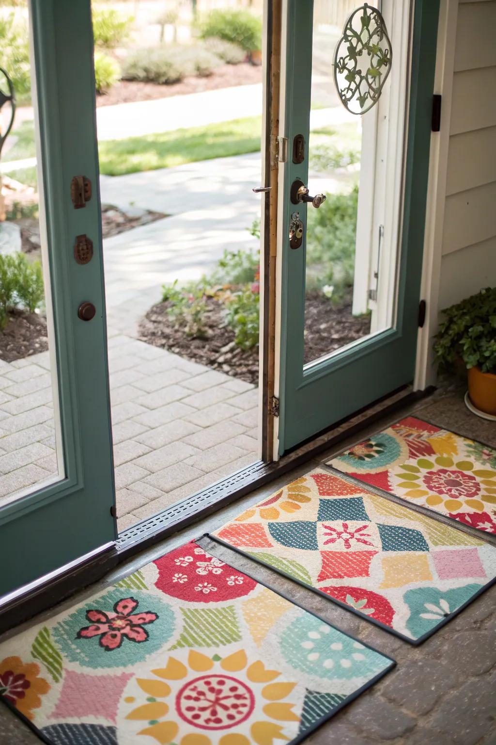 Add personality with playful patterns on your door mats.