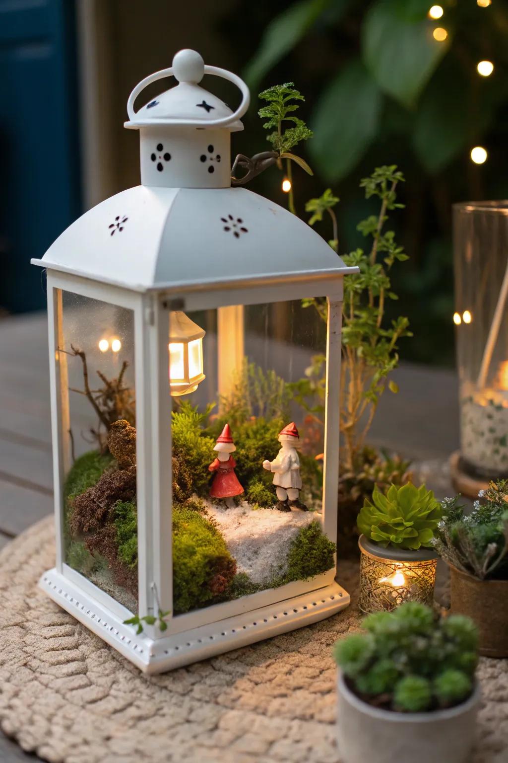 A miniature garden brings the outdoors into your lantern.