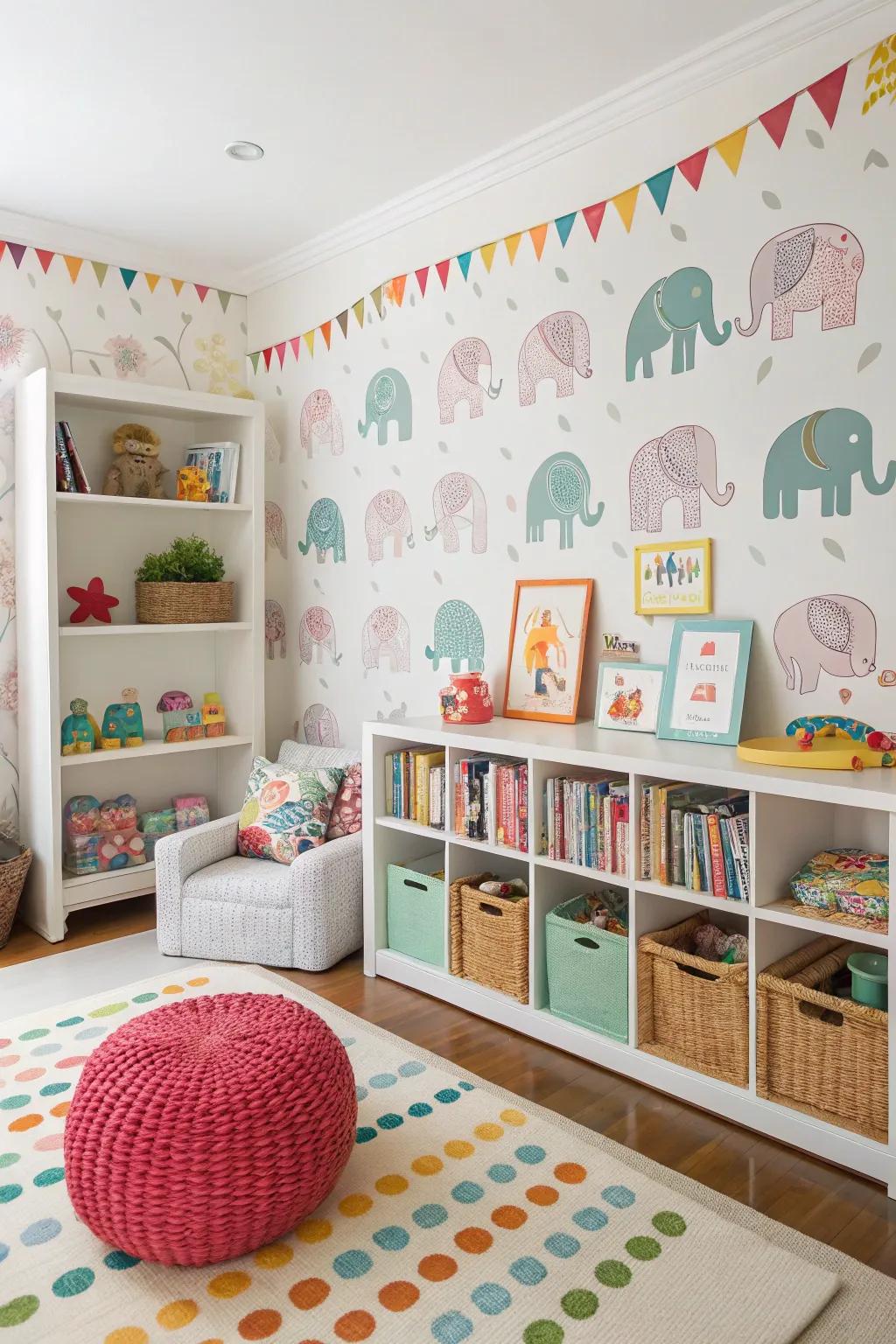 Playful elephant prints inspire imagination in any child's room.