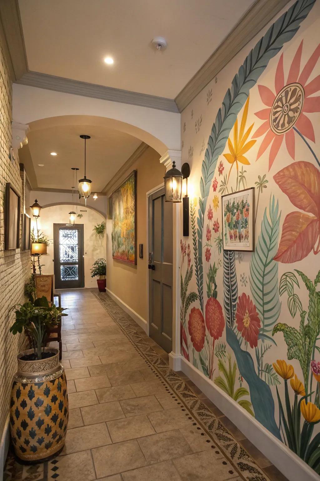 A hand-painted mural adds unique charm and character.