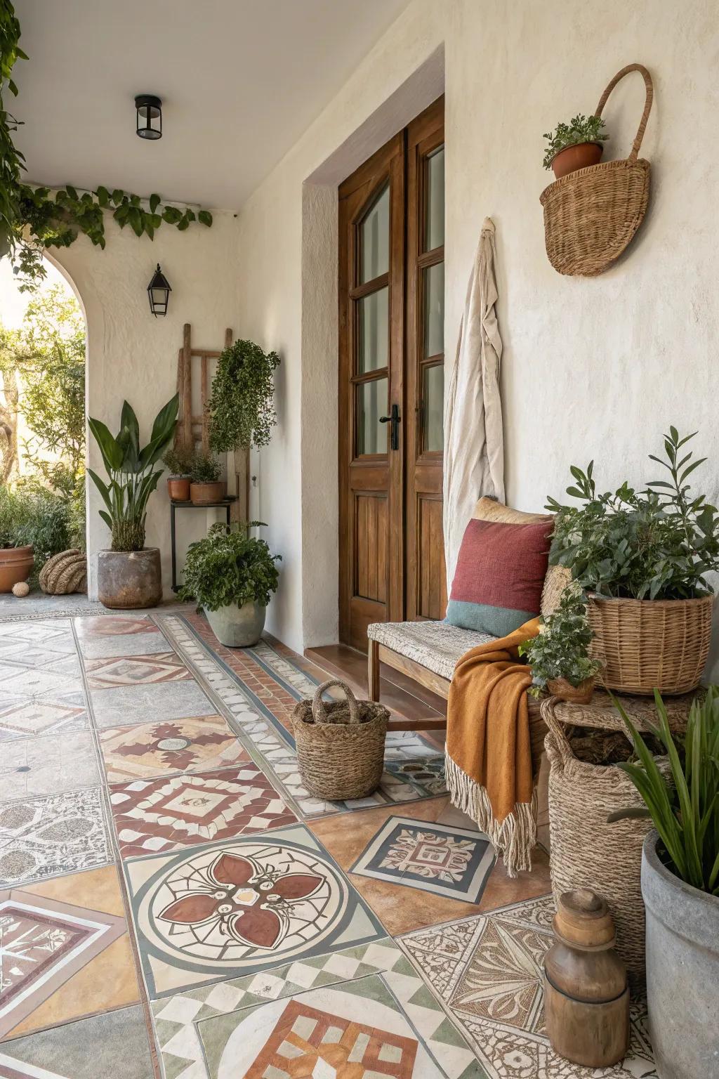 Boho chic tiles create a relaxed, inviting vibe.