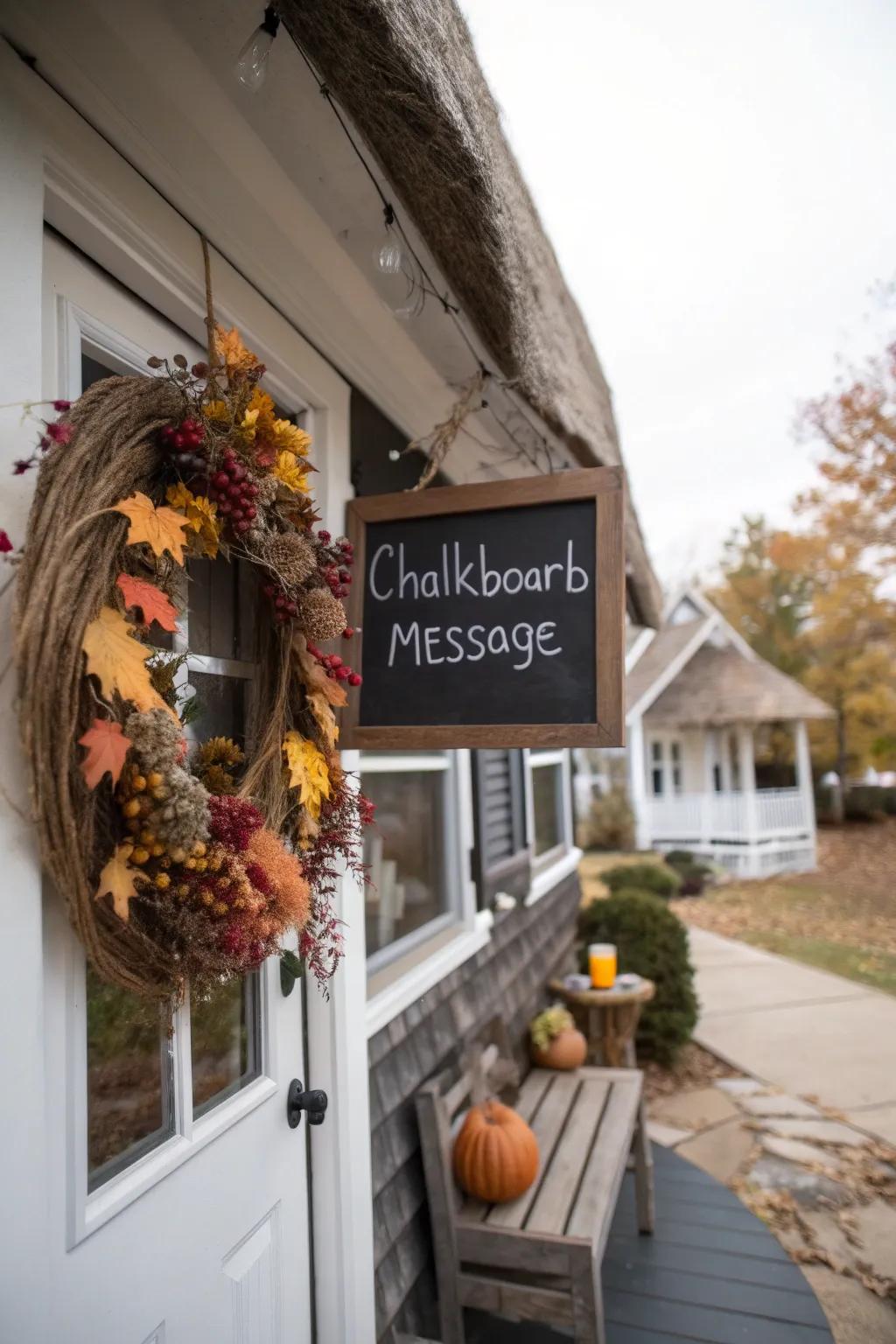 A chalkboard wreath lets you personalize your seasonal greetings.