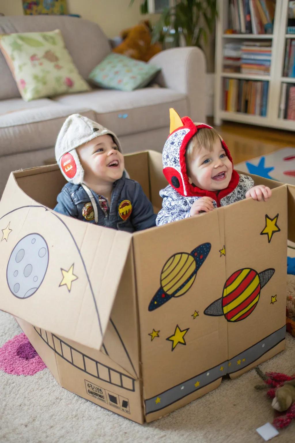 A simple cardboard box transforms into a vessel for imaginative journeys.