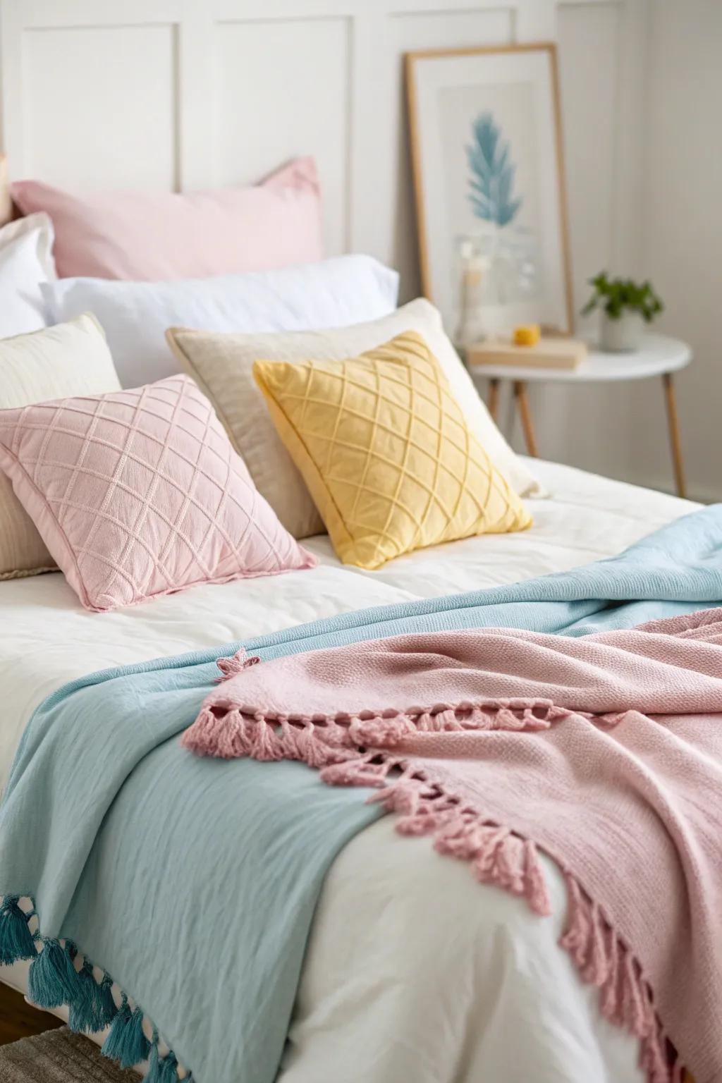 Pastel accents add a gentle pop of color.