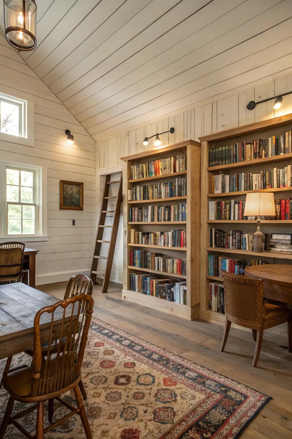 Shiplap walls contribute to the classic farmhouse aesthetic.