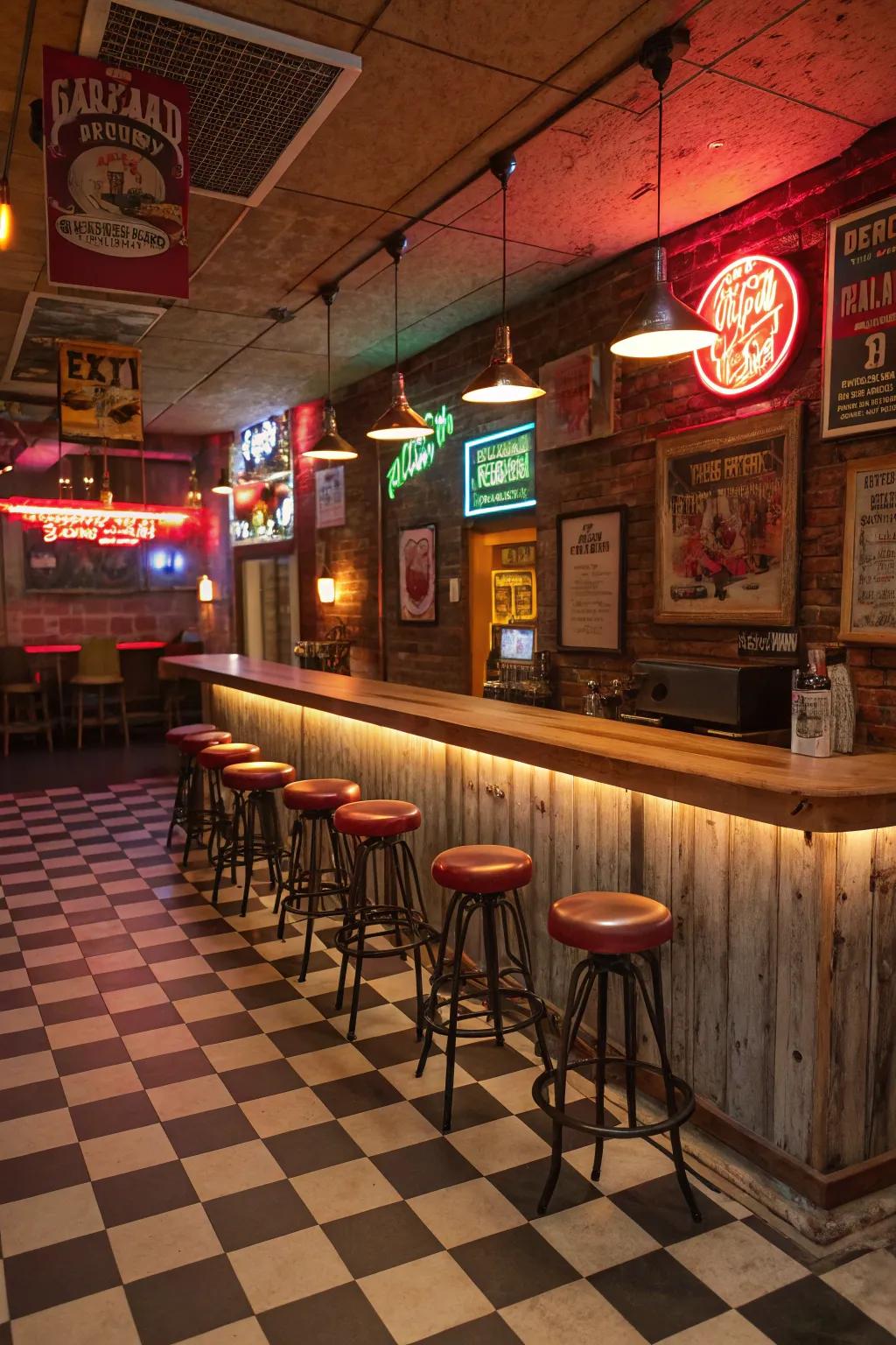 Relive the golden era with a retro diner delight in your basement.