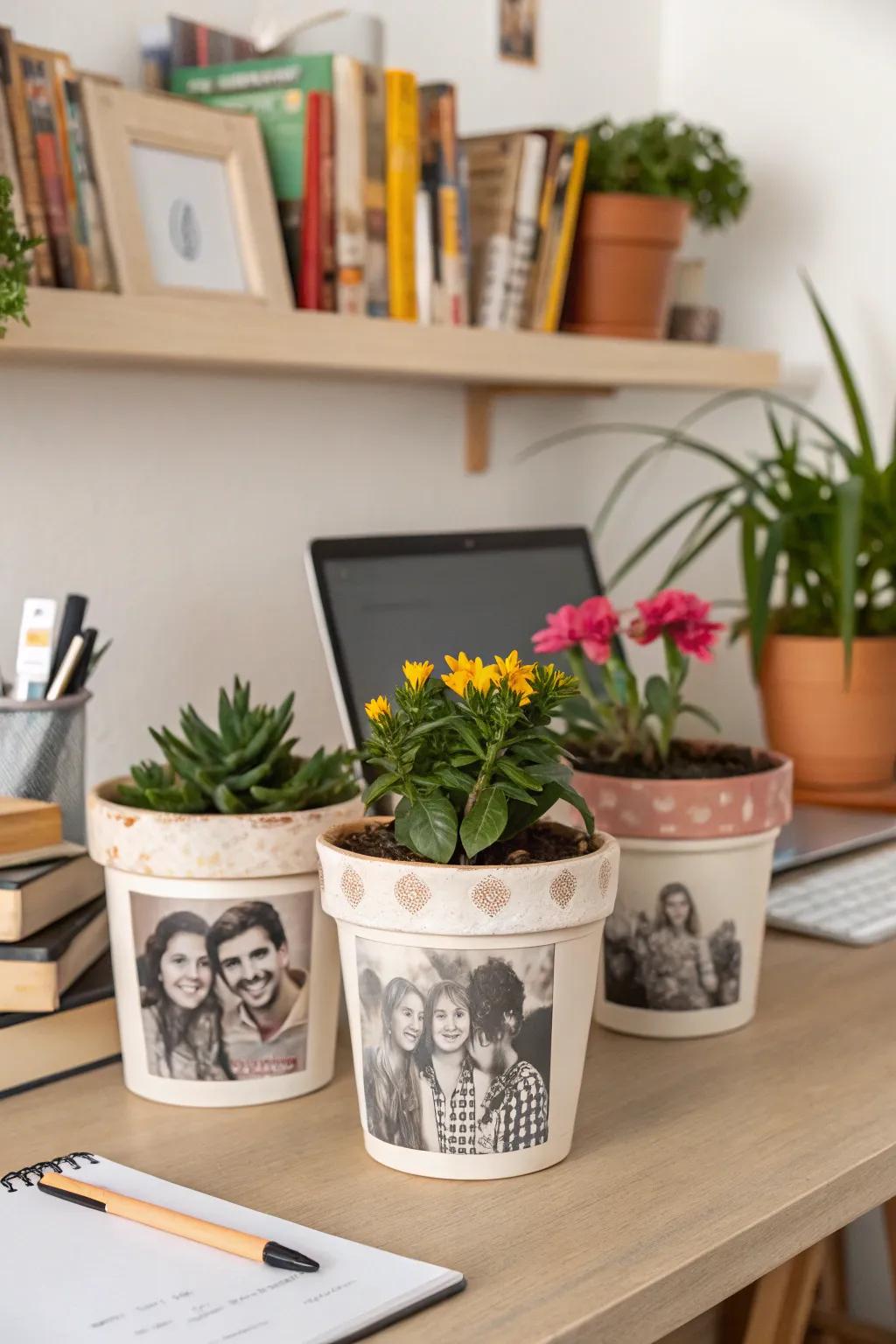 Capture cherished memories with photo transfer flower pots.
