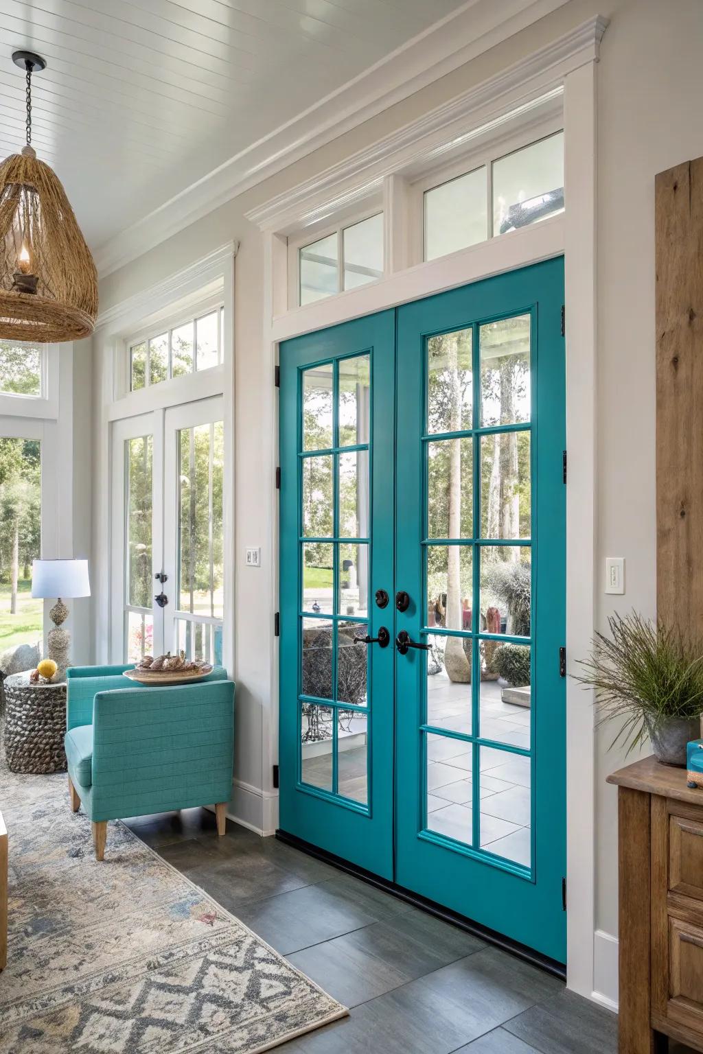 Bold colors make French doors stand out.