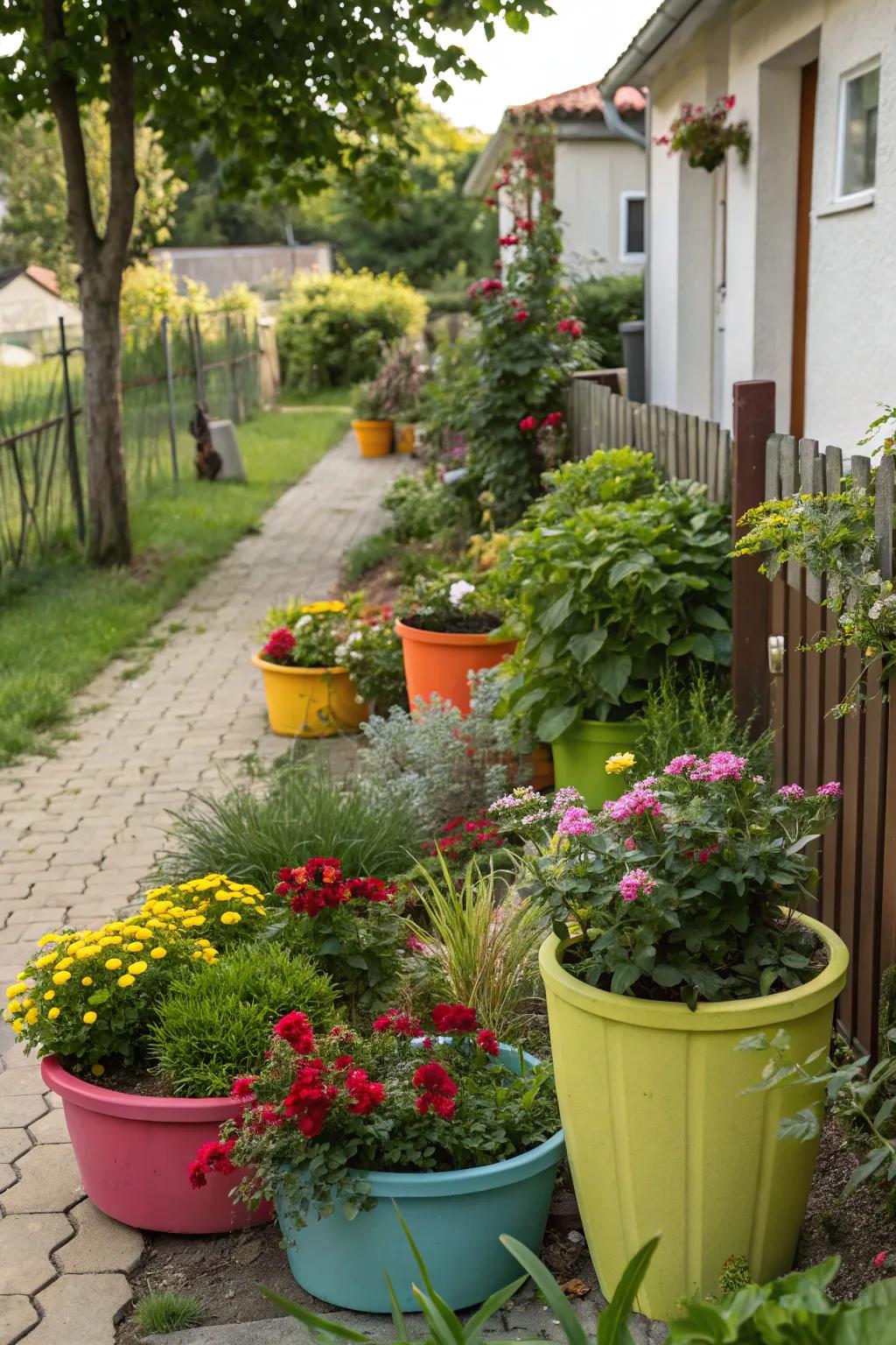 Containers offer versatility for planting and easy seasonal changes.