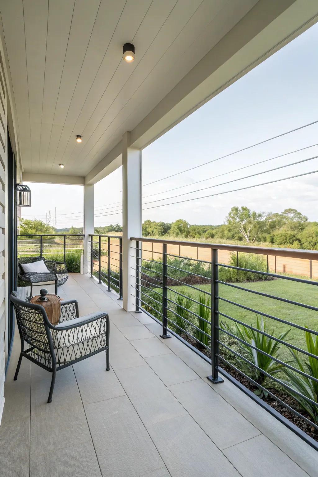 Minimalist horizontal bars for a sleek porch