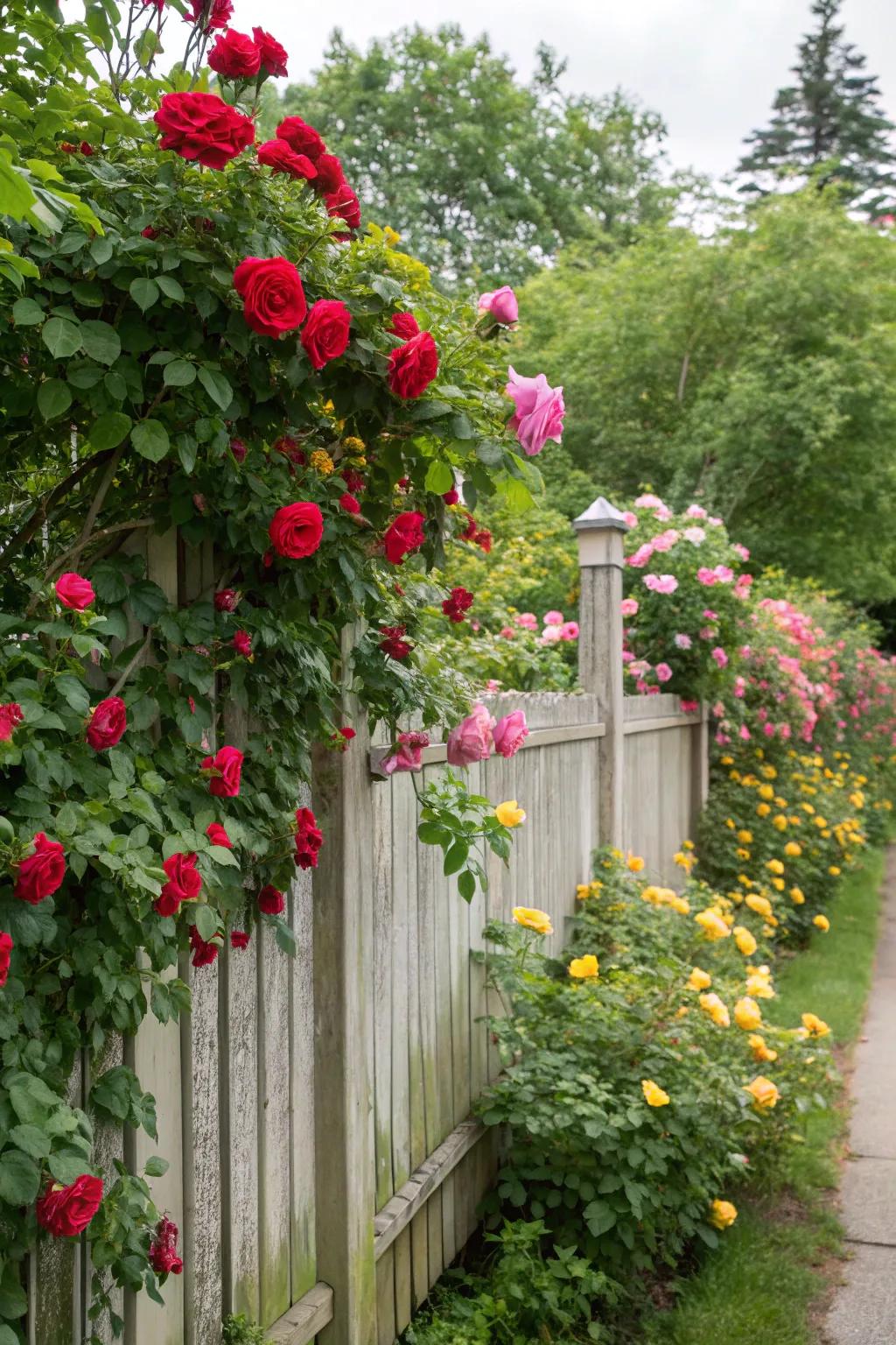 Climbing plants transform fences into vibrant, living walls.