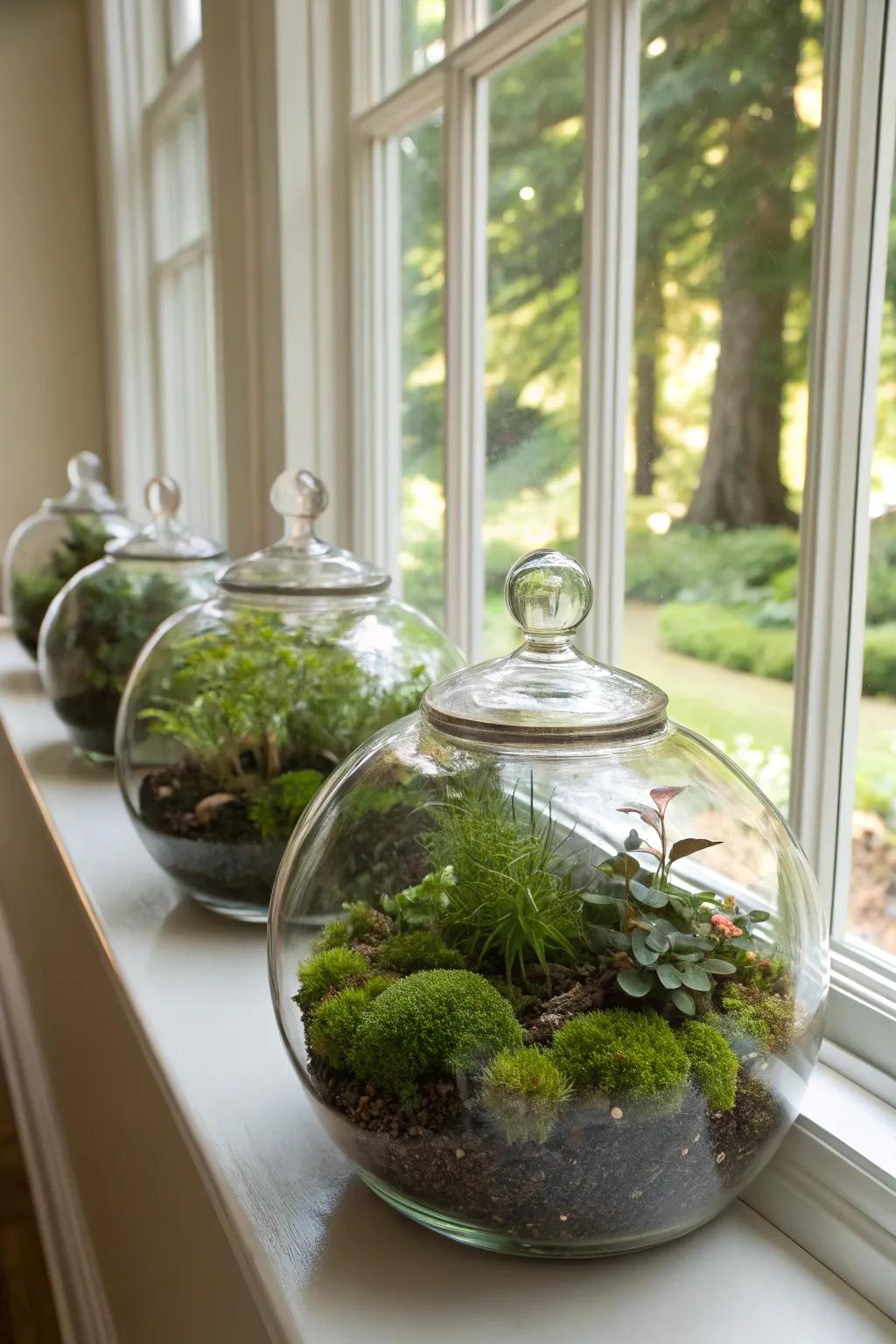 Glass terrariums add elegance and charm.