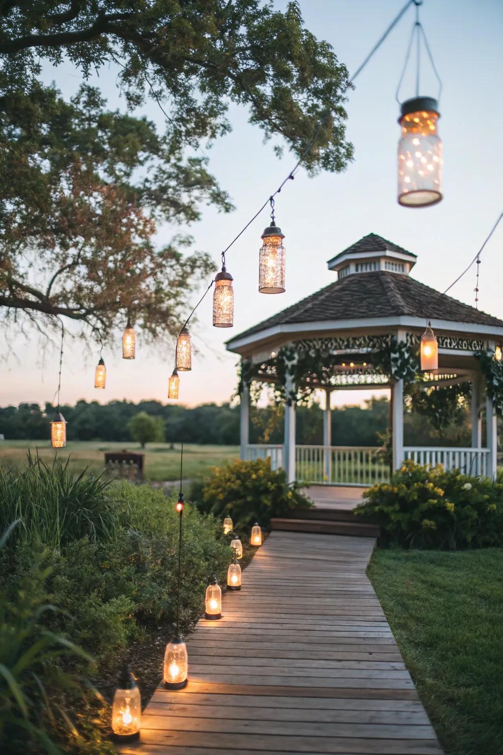 Mason jar lights add rustic charm to your gazebo.