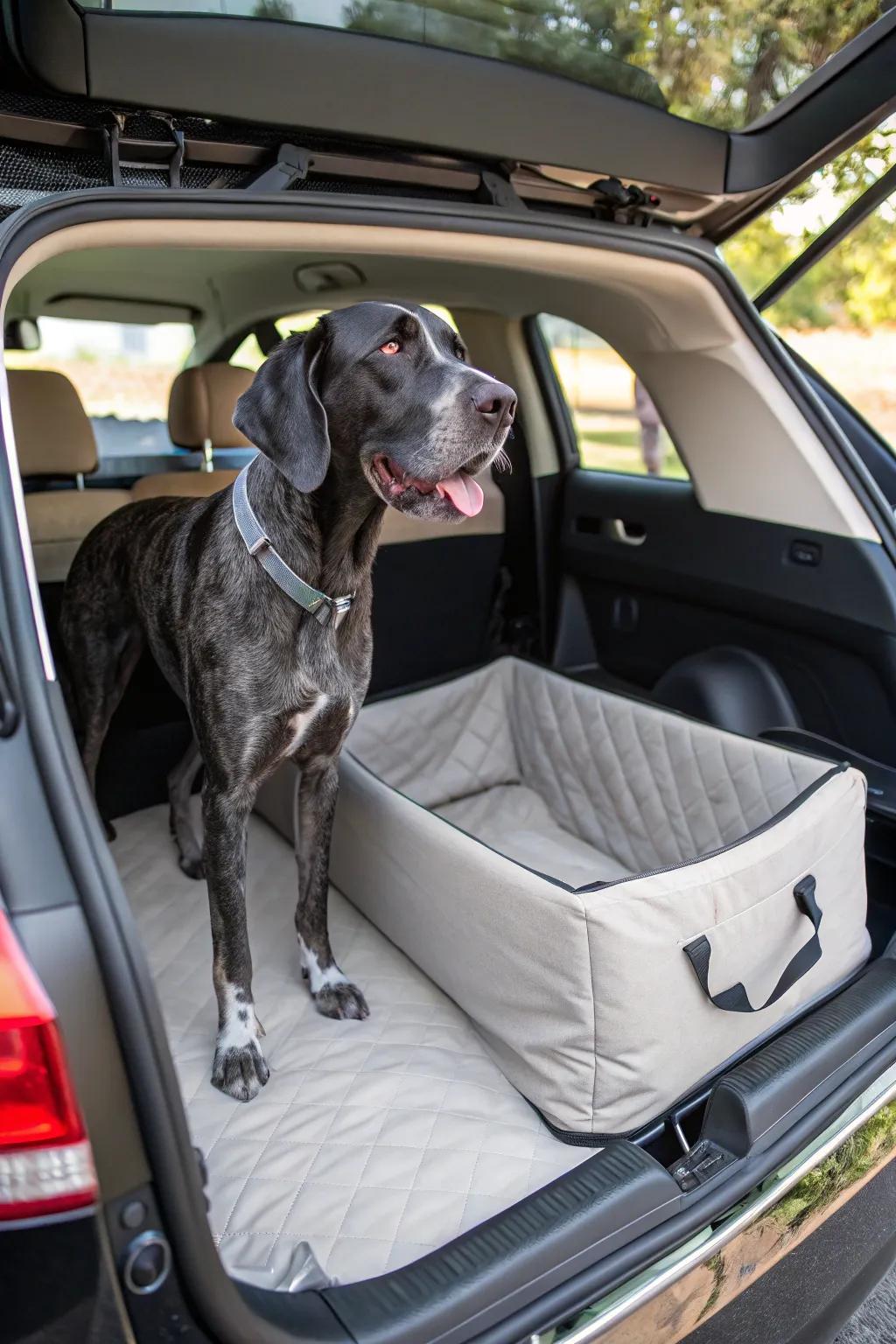 Portable dog beds ensure your Great Dane's comfort during travel.