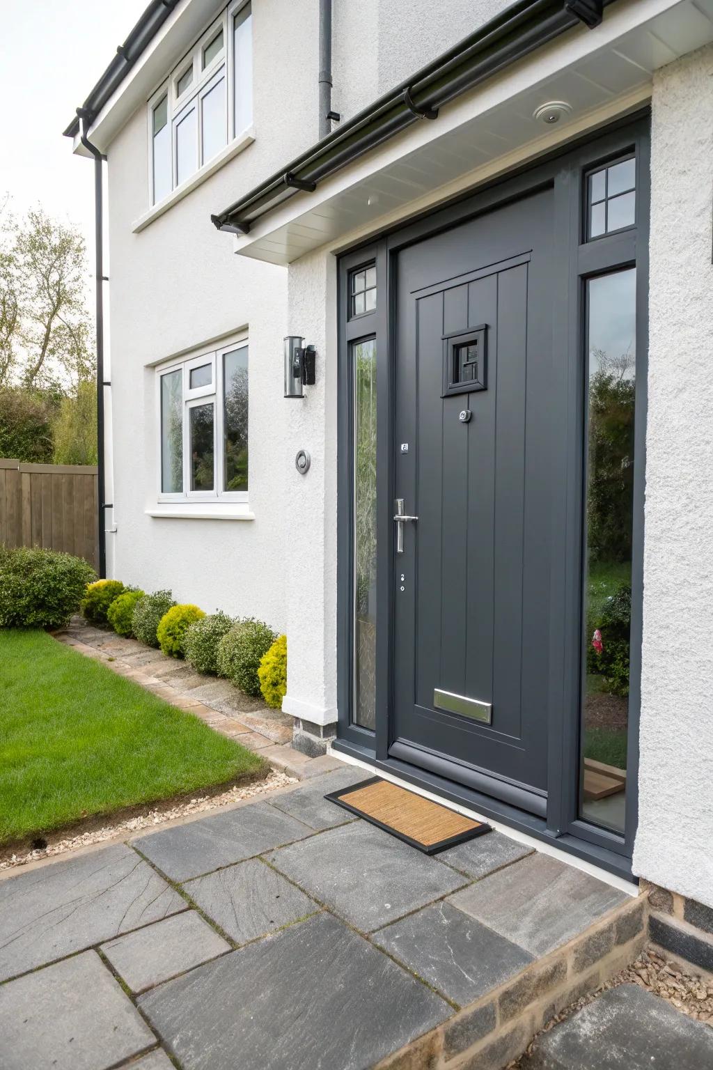 Anthracite grey brings a dramatic flair to this sleek entrance.