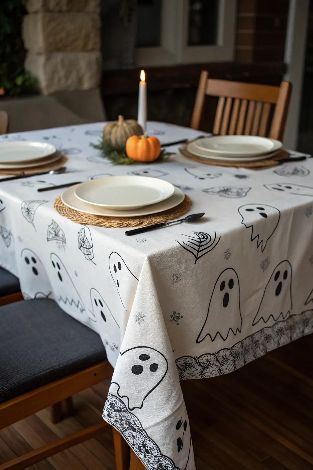 Surprise guests with a ghost tablecloth at your dinner.