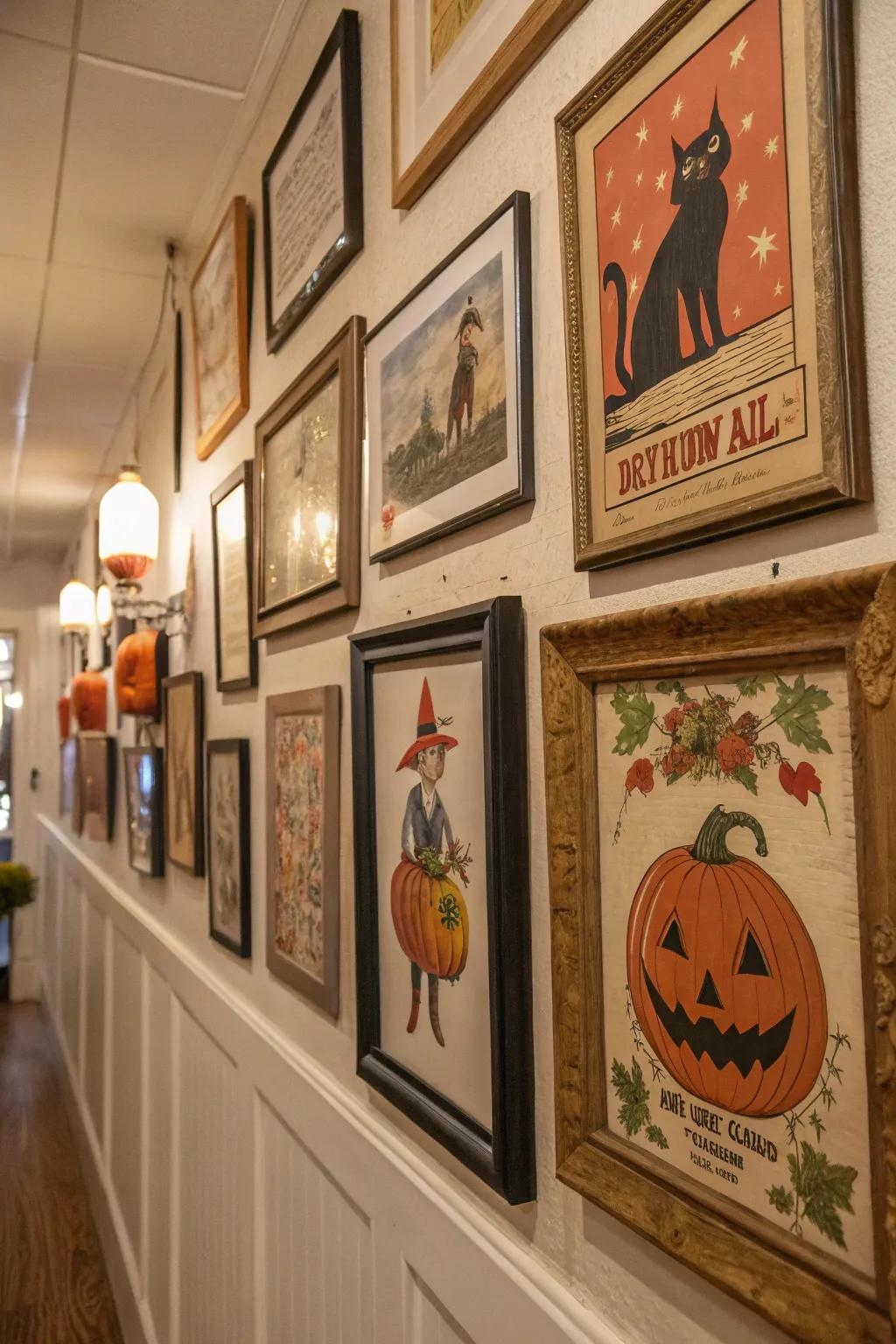 Vintage prints provide a nostalgic touch to Halloween decor.