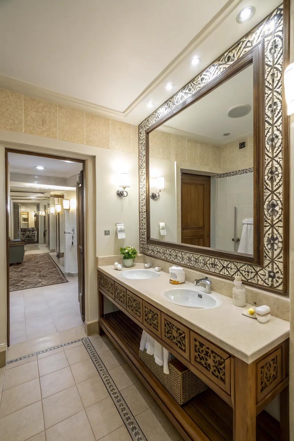 A statement mirror enhances style and depth.