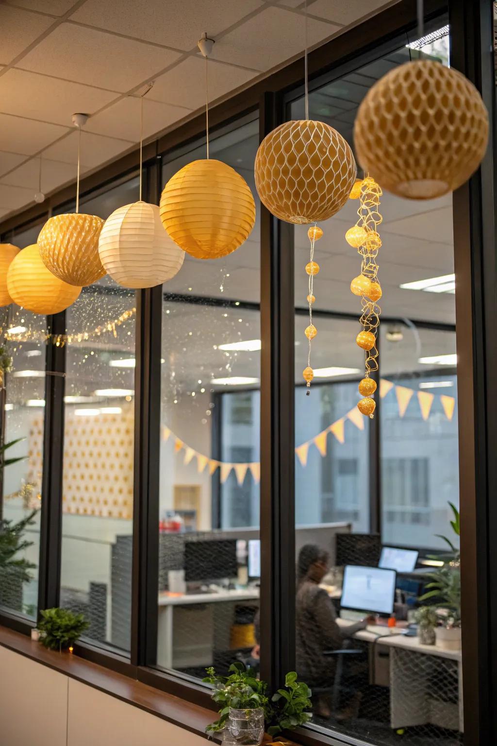 Brighten your windows with honeycomb hangings.