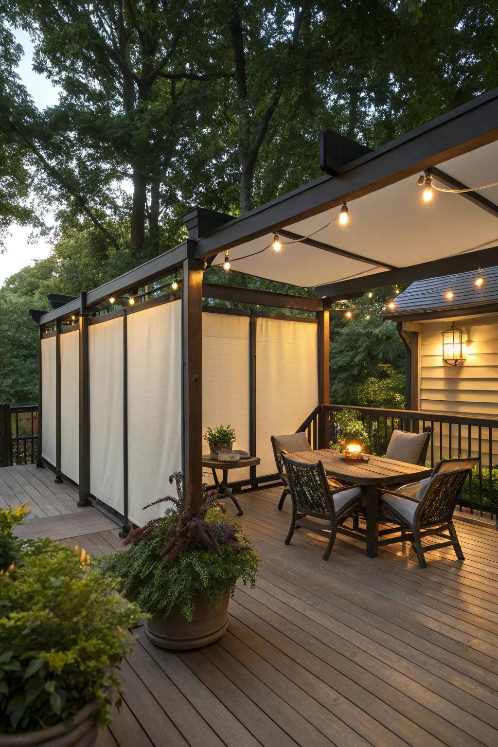 Roll-up enclosures offer adjustable protection for winter decks.