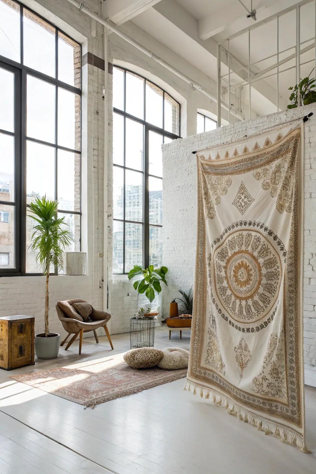 Tapestries can creatively divide spaces while adding style.