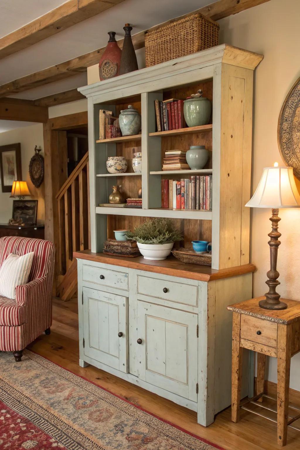 A balanced mix of rustic and refined elements in this hutch.