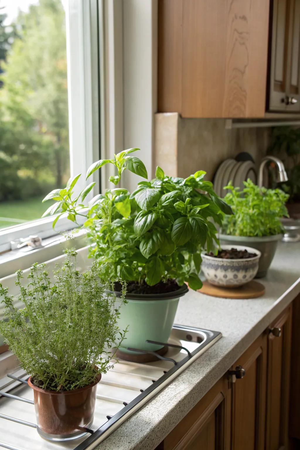 An indoor herb garden provides fresh flavors and aromas.