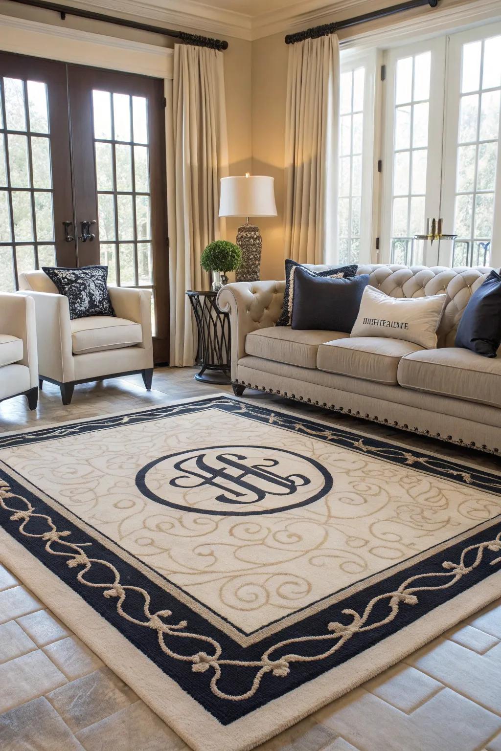 Add character with an initials accent rug.