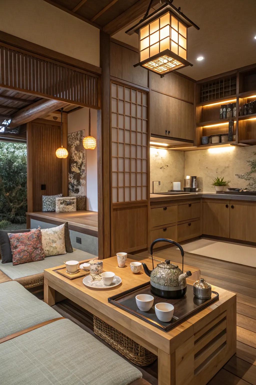 A tea corner brings Japanese tradition into the kitchen.