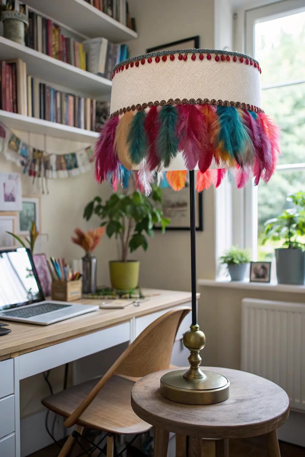 Add whimsy with feather trim on your lampshade.