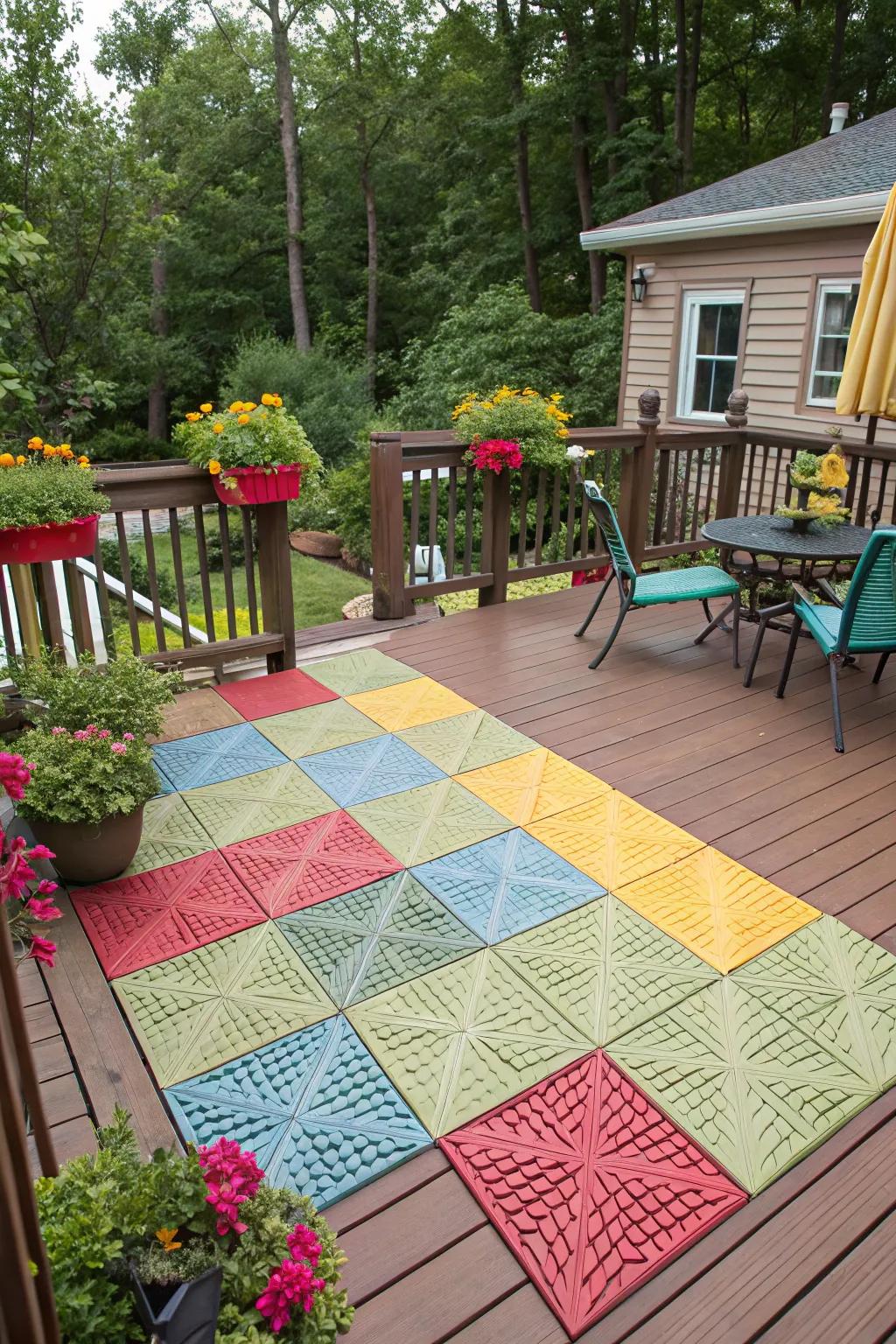 Polypropylene panels bring an artistic touch to this vibrant deck.