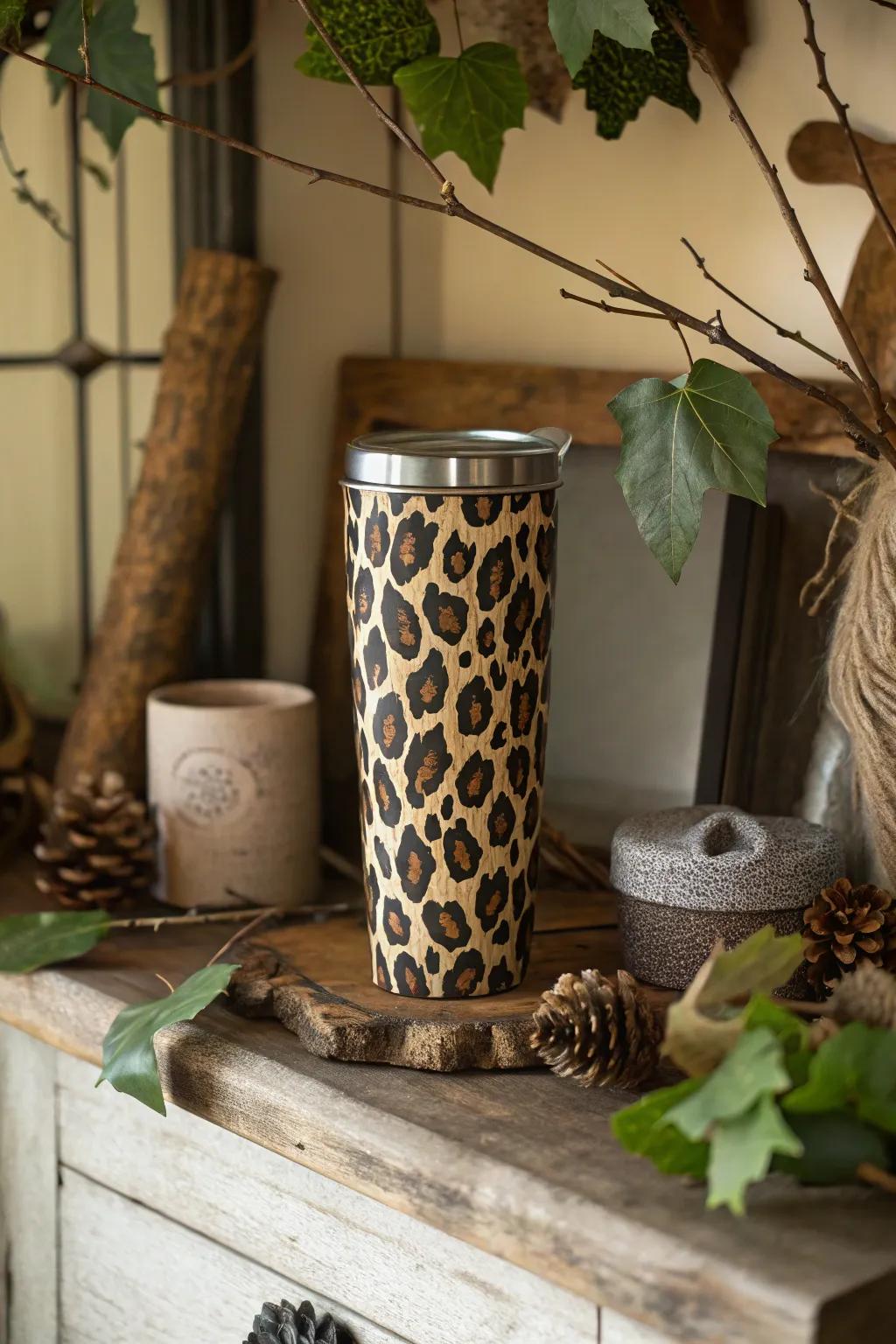 A nature-inspired leopard print tumbler that brings the outdoors inside.