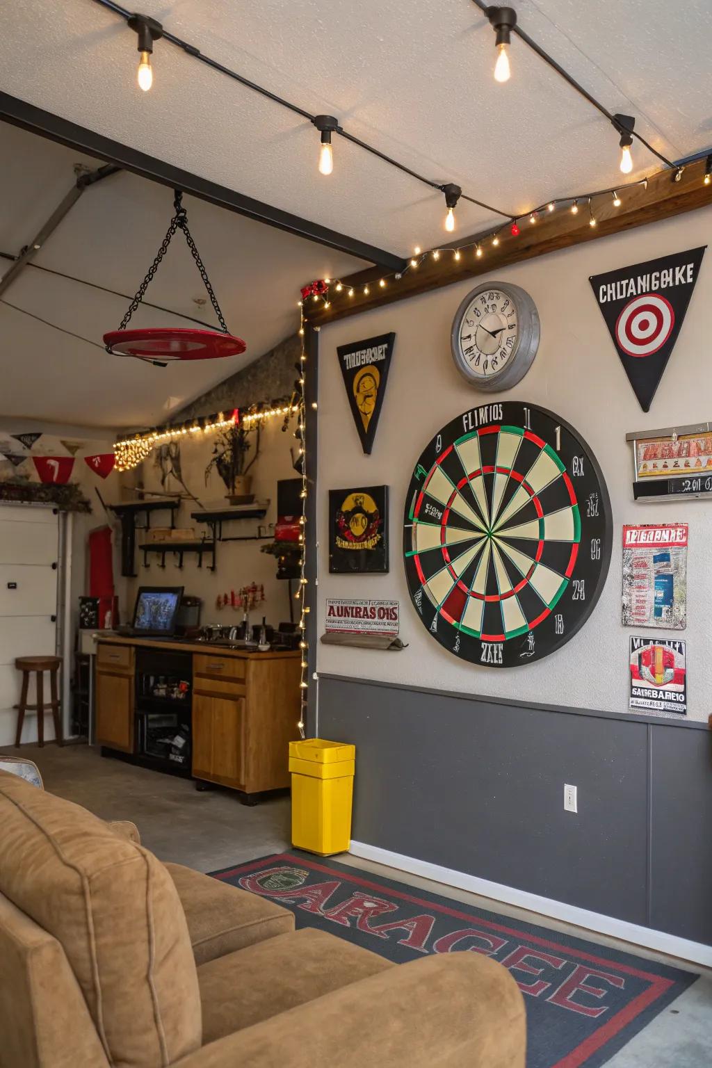 A dartboard invites friendly competition without much expense.