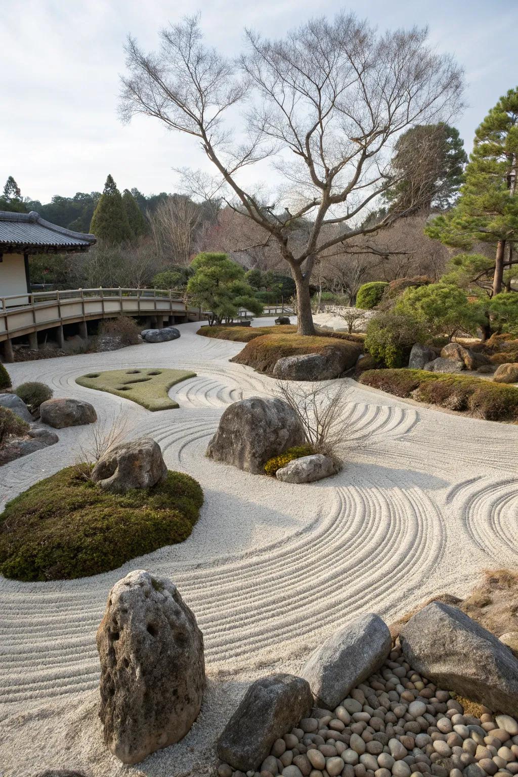 A tranquil Zen garden offering a low-maintenance retreat.