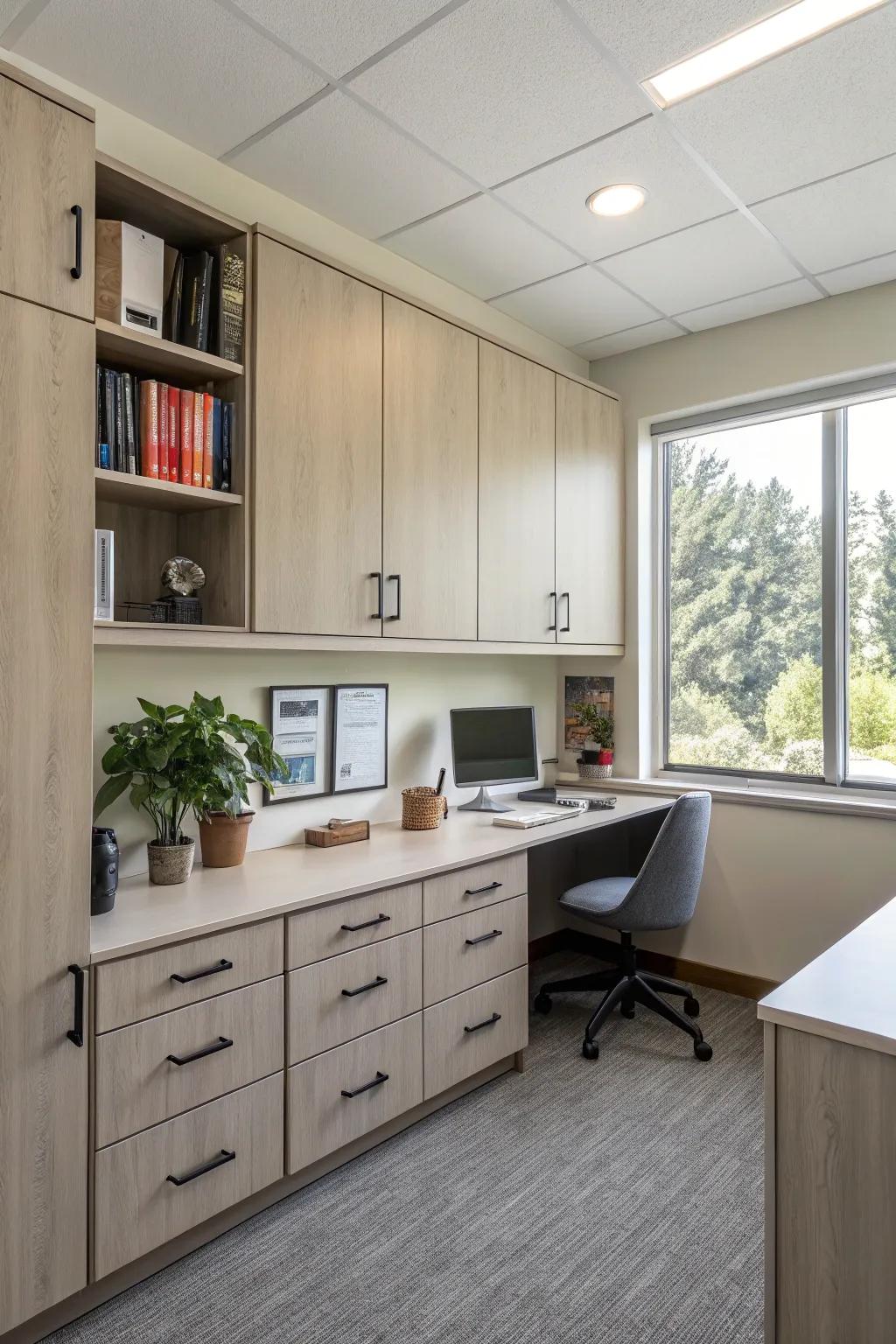 Smart storage solutions keep your office organized and efficient.