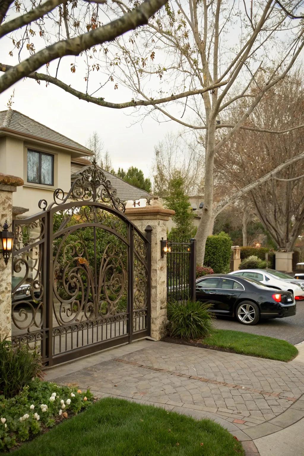 Artistic metalwork turns driveway gates into personalized masterpieces.