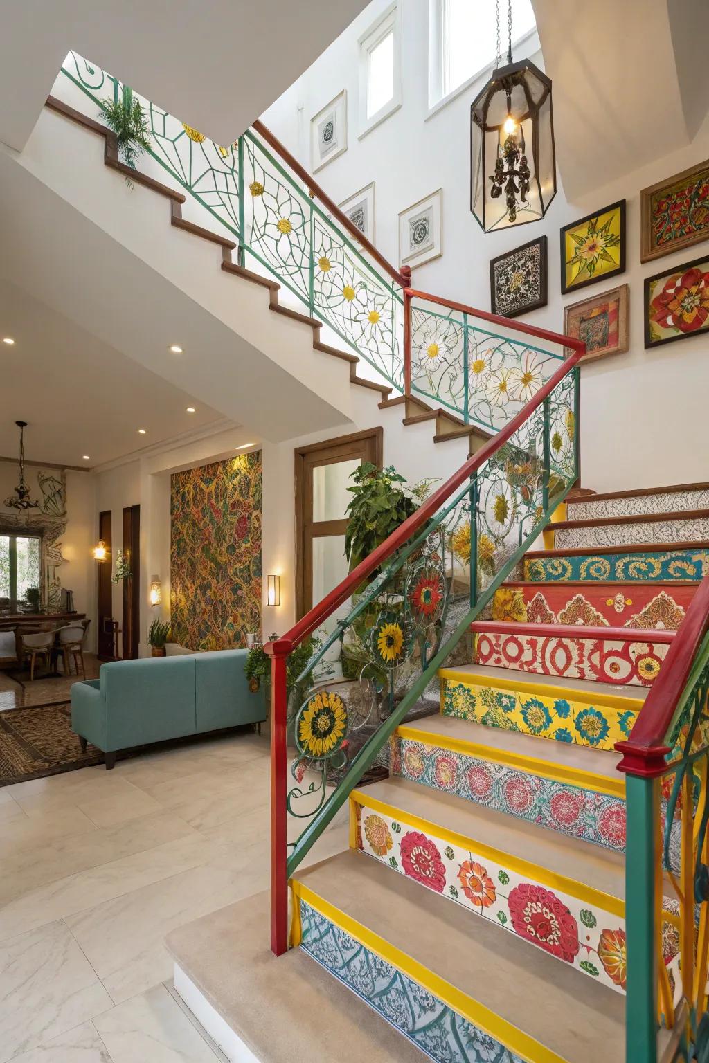 Colorful railings adding personality to the space.