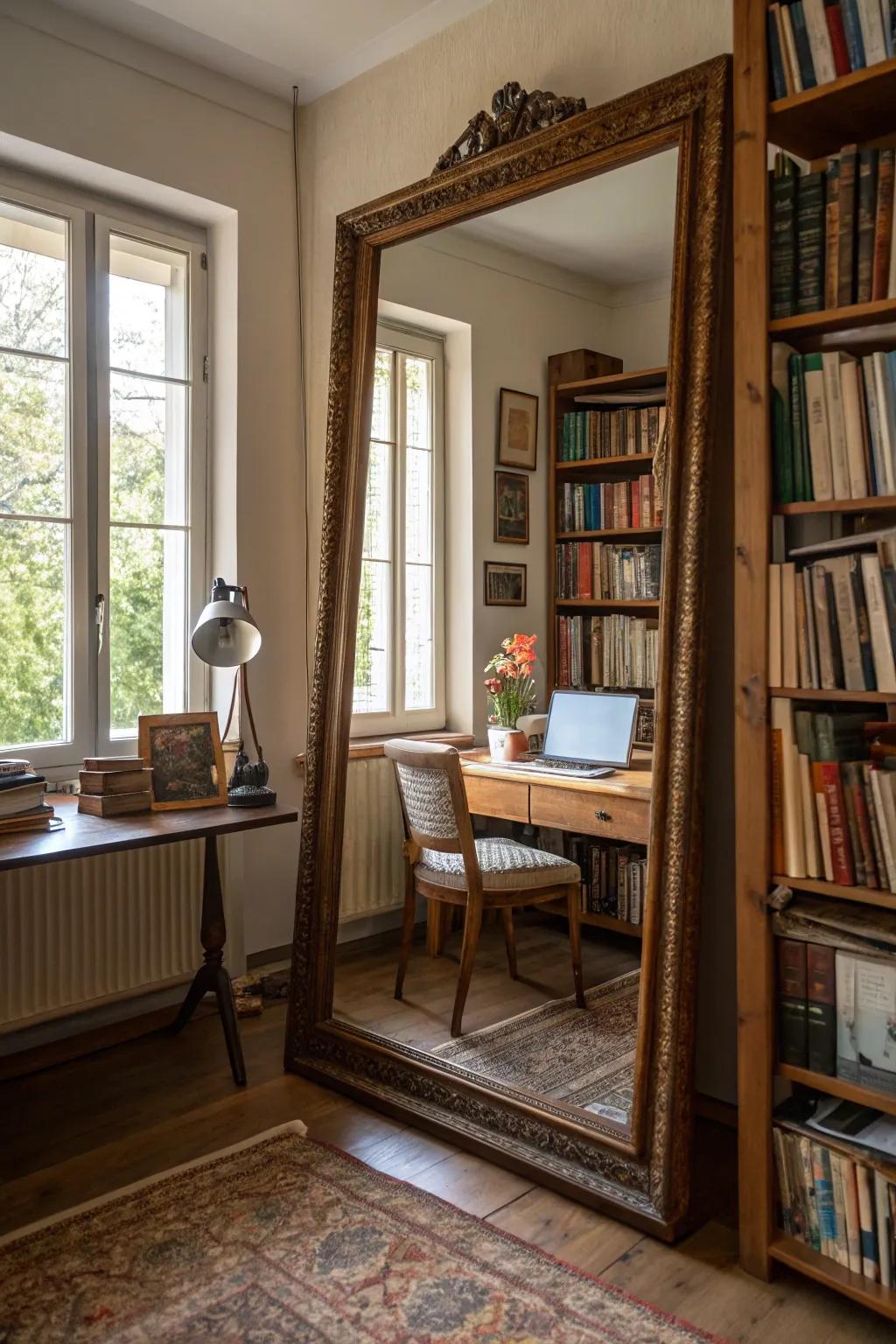 A study room enhanced by the clever use of mirrors.