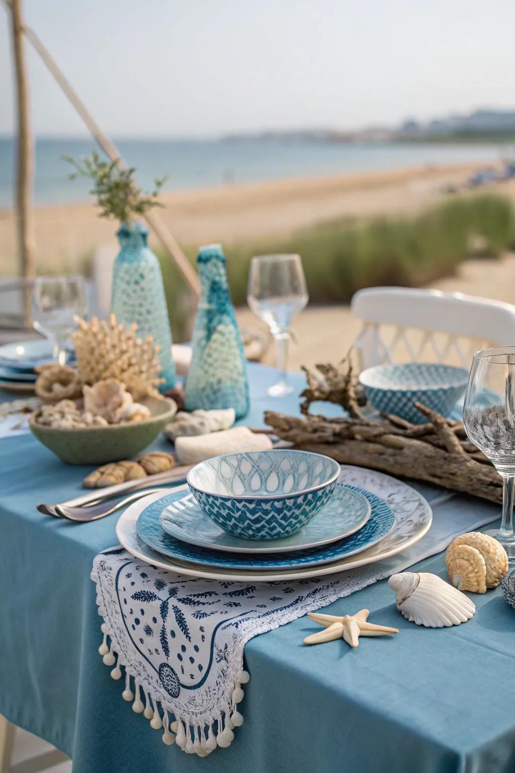 Oceanic blues bring a calming seaside vibe to your dining room.